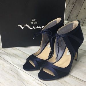NINA Navy Peep Toe Heels